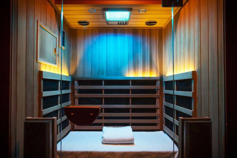 Interior of a Jacuzzi Sauna with blue lighting